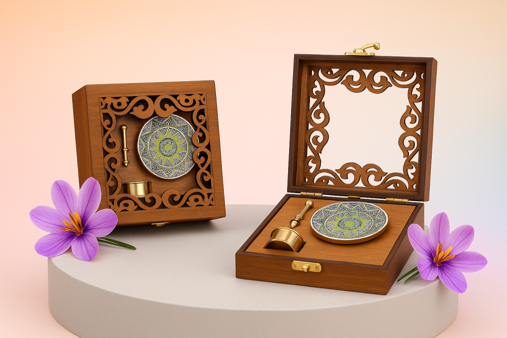 جعبه کادویی زعفران چوبی یک گرمی